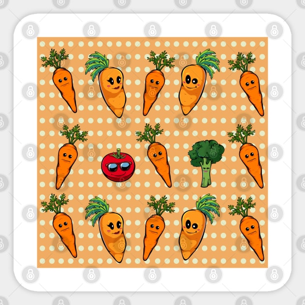 Cute Kawaii Vegetables Carrot Tomato Broccoli Sticker by Lumio Gifts